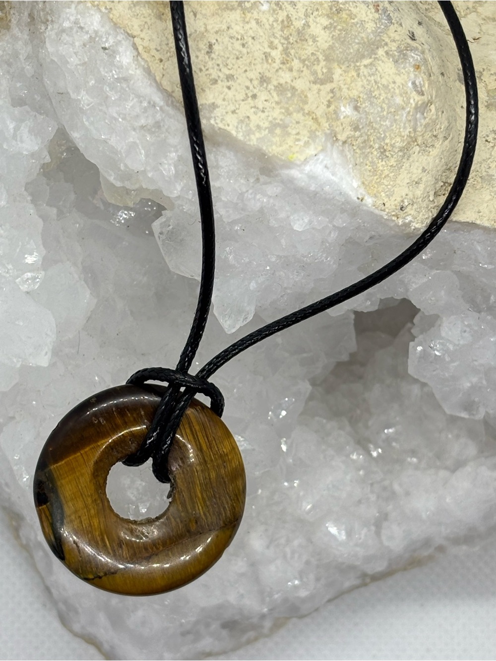 2 for $25 Tiger Eye Donut Pendant Necklace - Black Cord